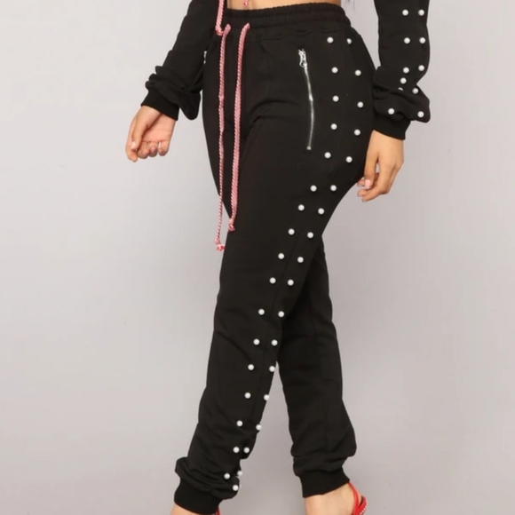 Fashion nova track pants with pearls on the side